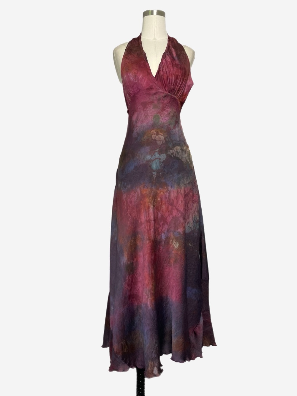 Momo Falana NYC Pink hand dyed silk halter tie waist midi dress designer XS/S - Picture 2 of 16